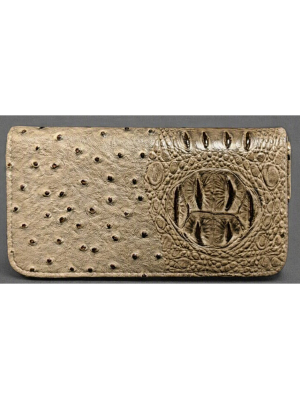 Beige/Brown Embossed Ostrich Texture Zip Around Wallet Faux Leather Organizer
